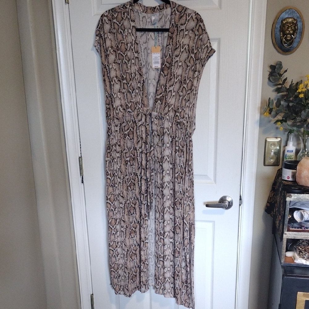 Kona Sol Brown Tan Wrap Tie Front Maxi Sundress